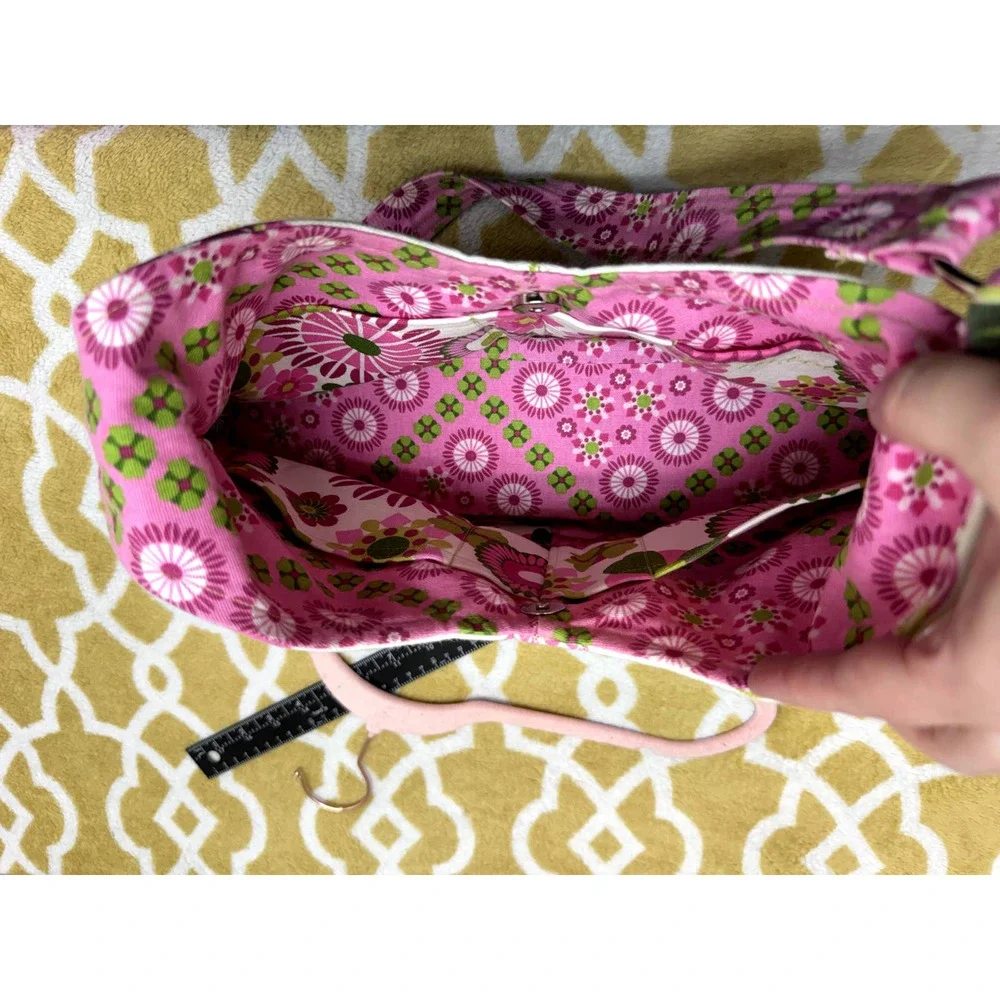 Women's Satin House SlipperPink Green Floral Shoulder bag, Fully Lined, EUC